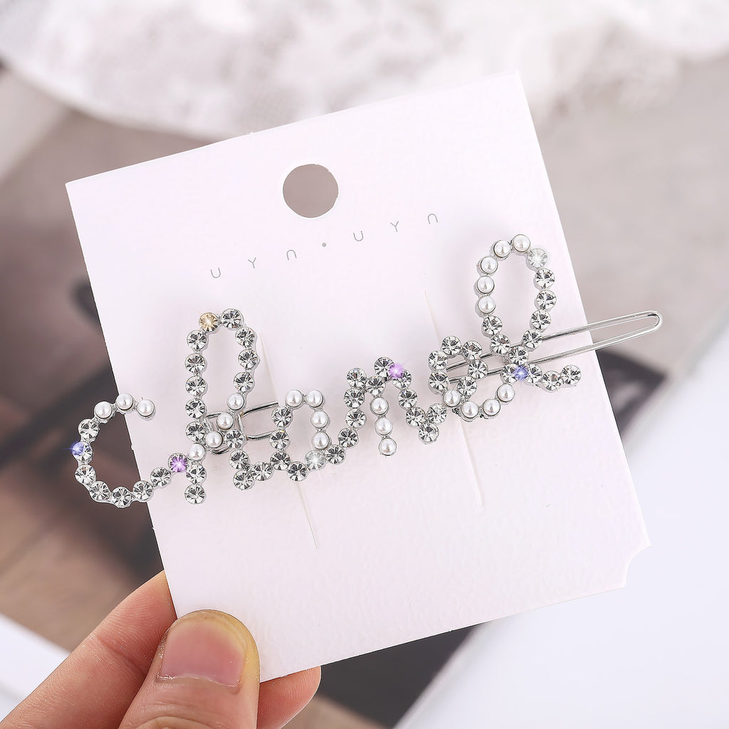 Small Fragrance Letter Pearl Rhinestone Frog Clip