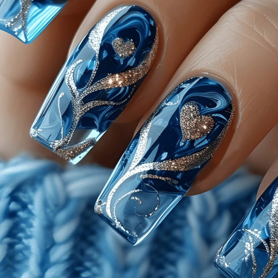 Gold Grain Water Pipe Nail Nail Patch Finished Product Cross-border Hot Selling 24 Pieces Wear Nail