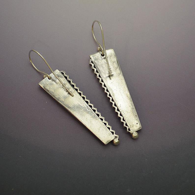 Retro Long Comb Tooth Abstract Rainbow Earrings European And American Fashion Zigzag Resin Earrings