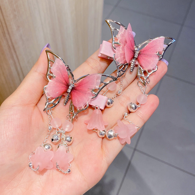 Bowknot Small Bells Tassel Rhinestone Hairpin