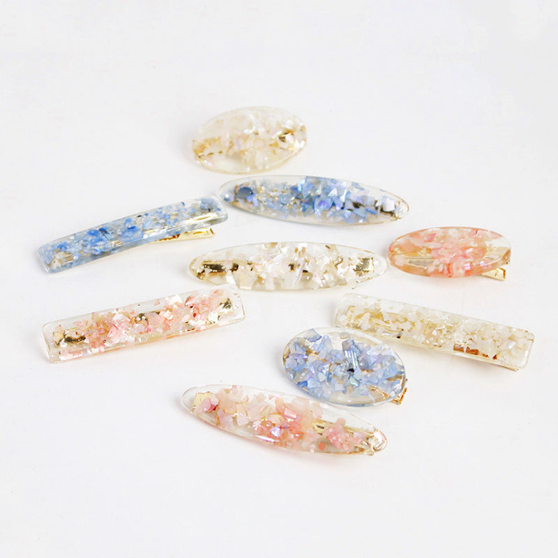 Japanese ins wind hairpin hair accessories magic color shell water droplets rectangular bangs word side clip hairpin hair accessories Korean version