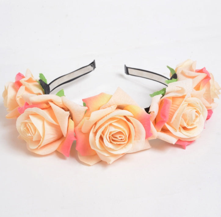 New velvet simulation rose flower wreath headband seaside holiday shooting hair accessories