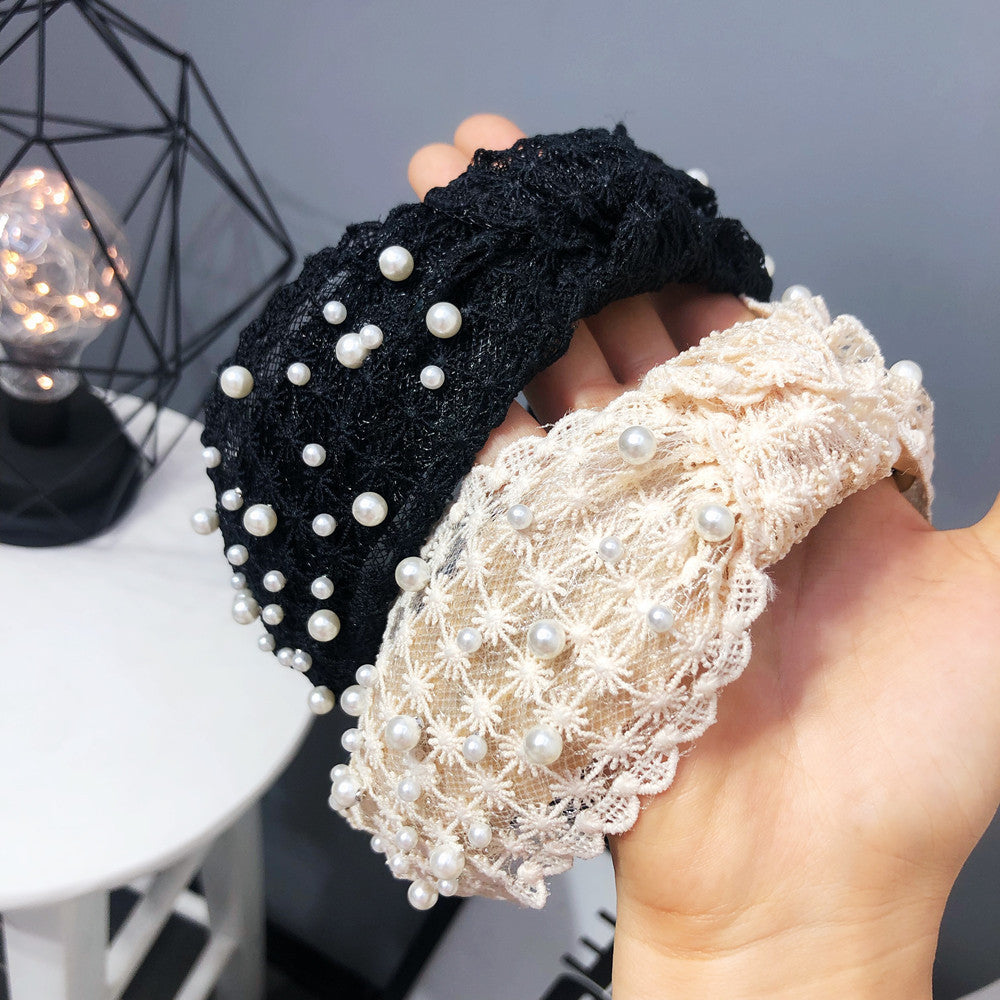 Ladies Buckle Pearl Lace Knotted Headband