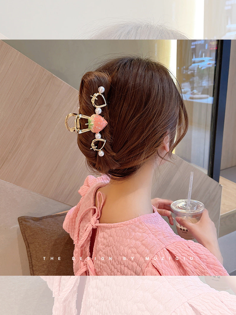 Female Simple And Cute Strawberry Hairpin Metal Clip