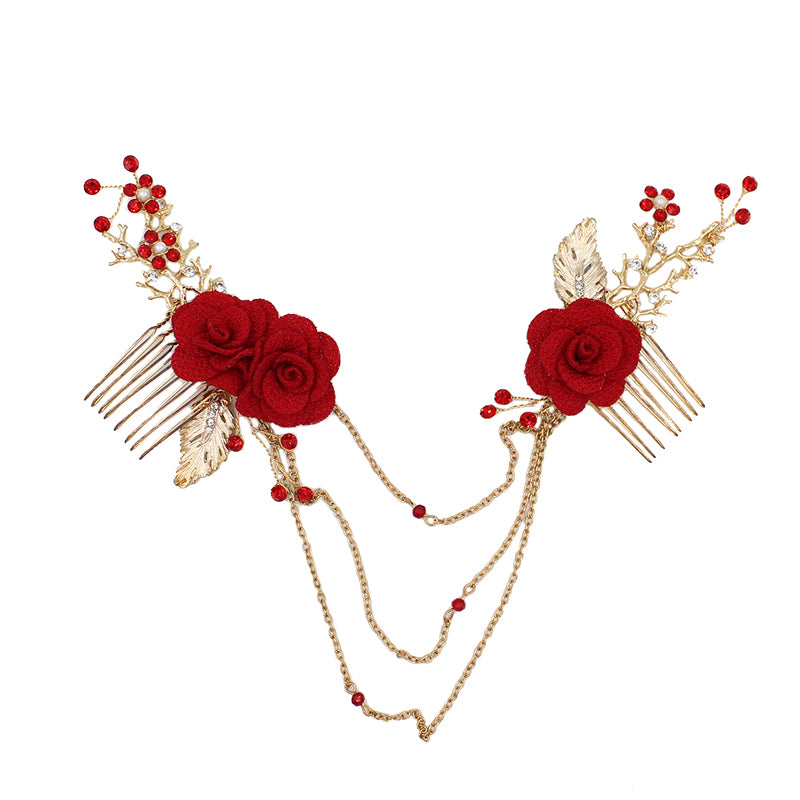 Cloth Flower Branch And Leaf Chain Headdress
