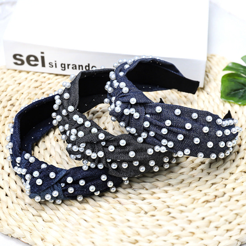 Ladies Playful Denim Nail Pearl Headband