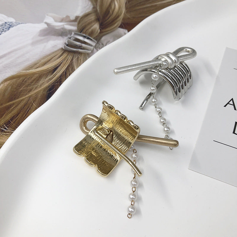 High Sense Pearl Chain Decorative Hair Hook Fashion Metal Low Ponytail Hairpin