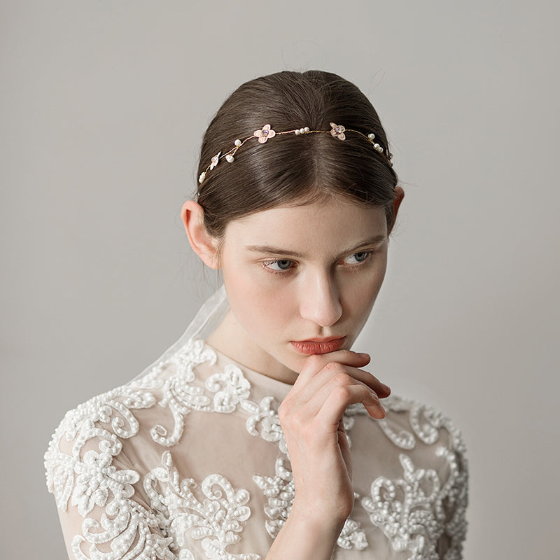 Simple Beaded Flower Bridal Headband Headdress