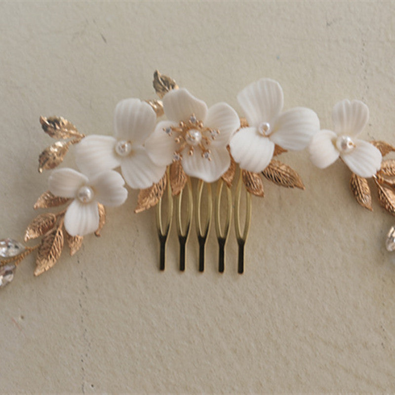 Ceramic Flower Simple Bridal Headdress Hair Comb
