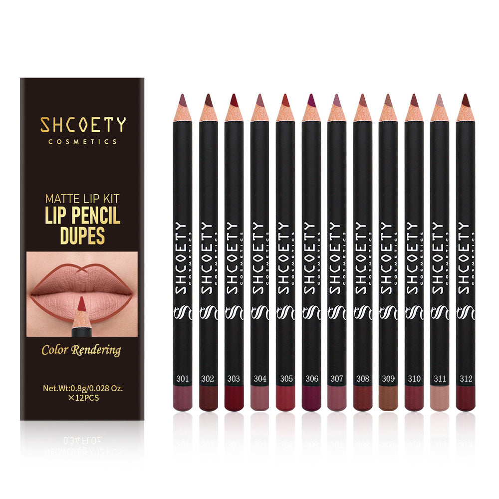 12 Color Matte Lipstick Lip Liner Suit