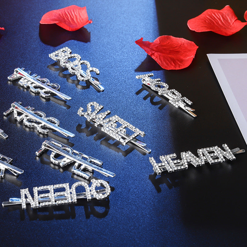 Letter Side Clip Bangs Rhinestone
