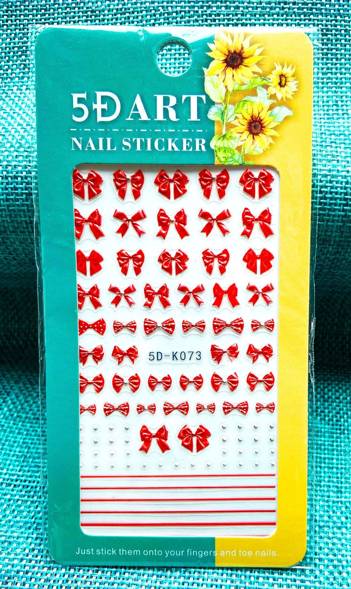 5D Art Embossed Nail Sticker Plaid Nail Sticker Three-dimensional Bow Nail Sticker Summer Nail Sticker