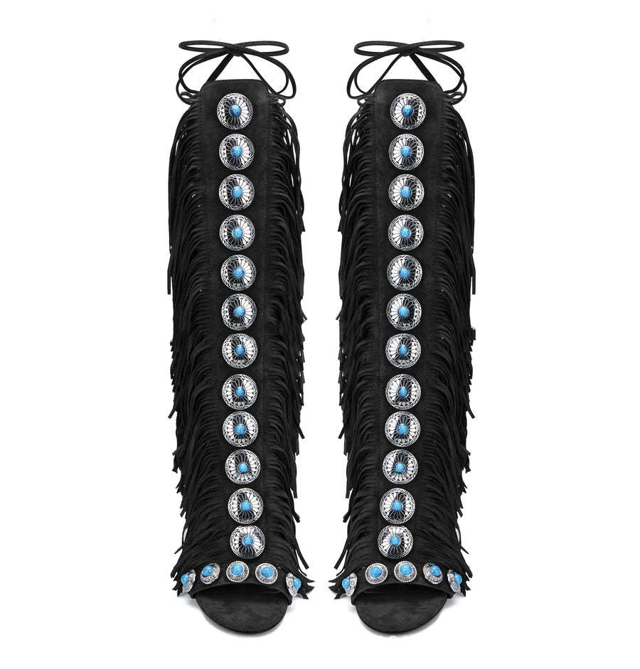 European And American Flowing Comb Beauty High Heel Sandal Boots Strap Plus Size