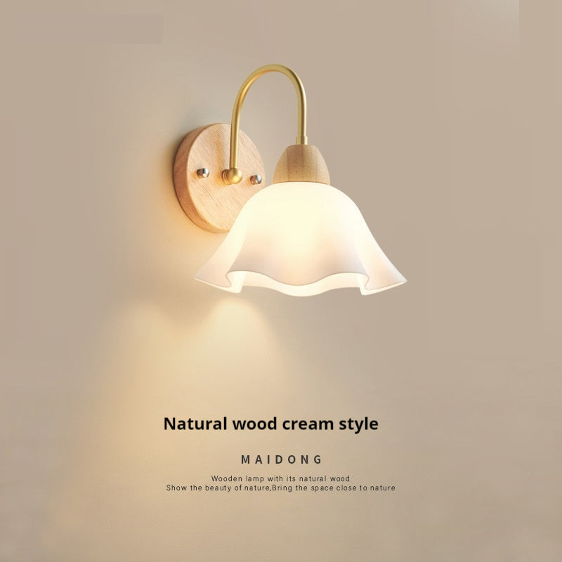 Bedroom Bedside Lamp Nordic Log Cream Style