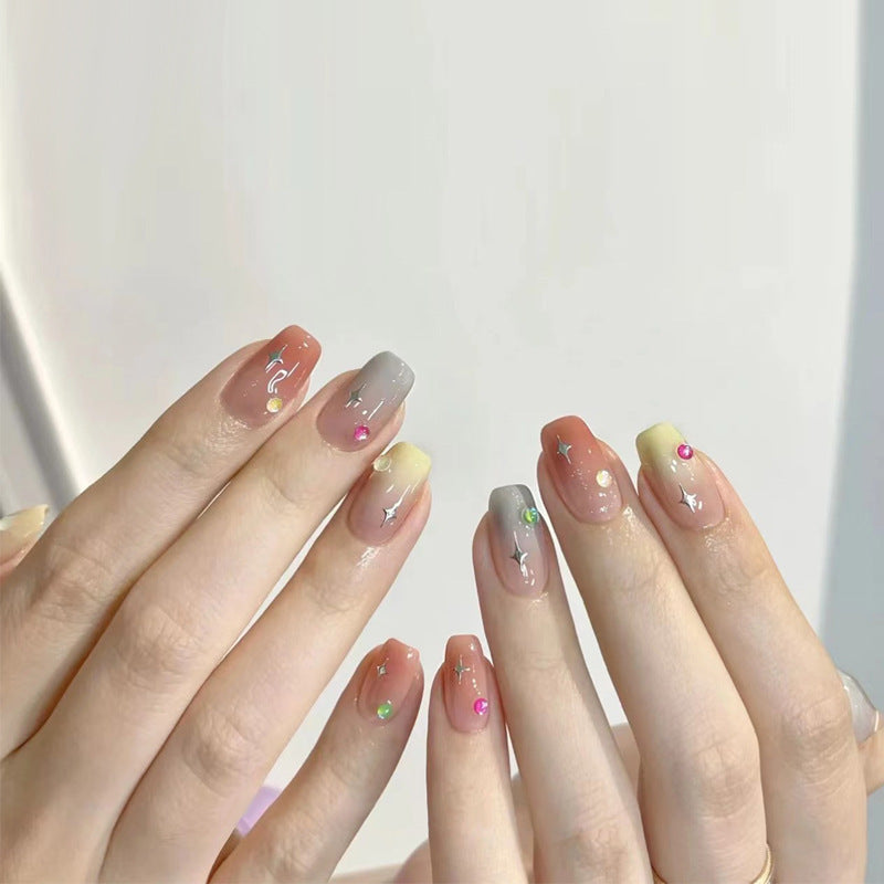 Wear Nail Milky White Gradient Crooked Peach Heart Nail Sticker