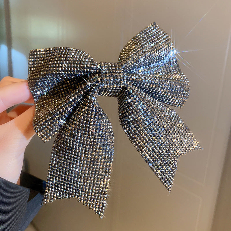 Super Fairy Full Diamond Bow Spring Clip Hairpin
