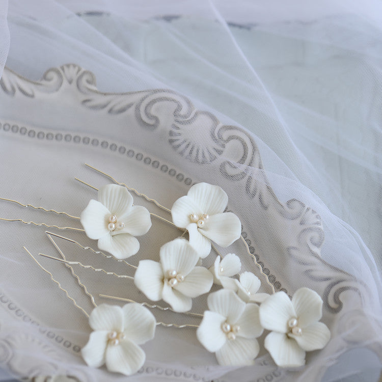 White Ceramic Flower Hair Fork Simple Big Flower