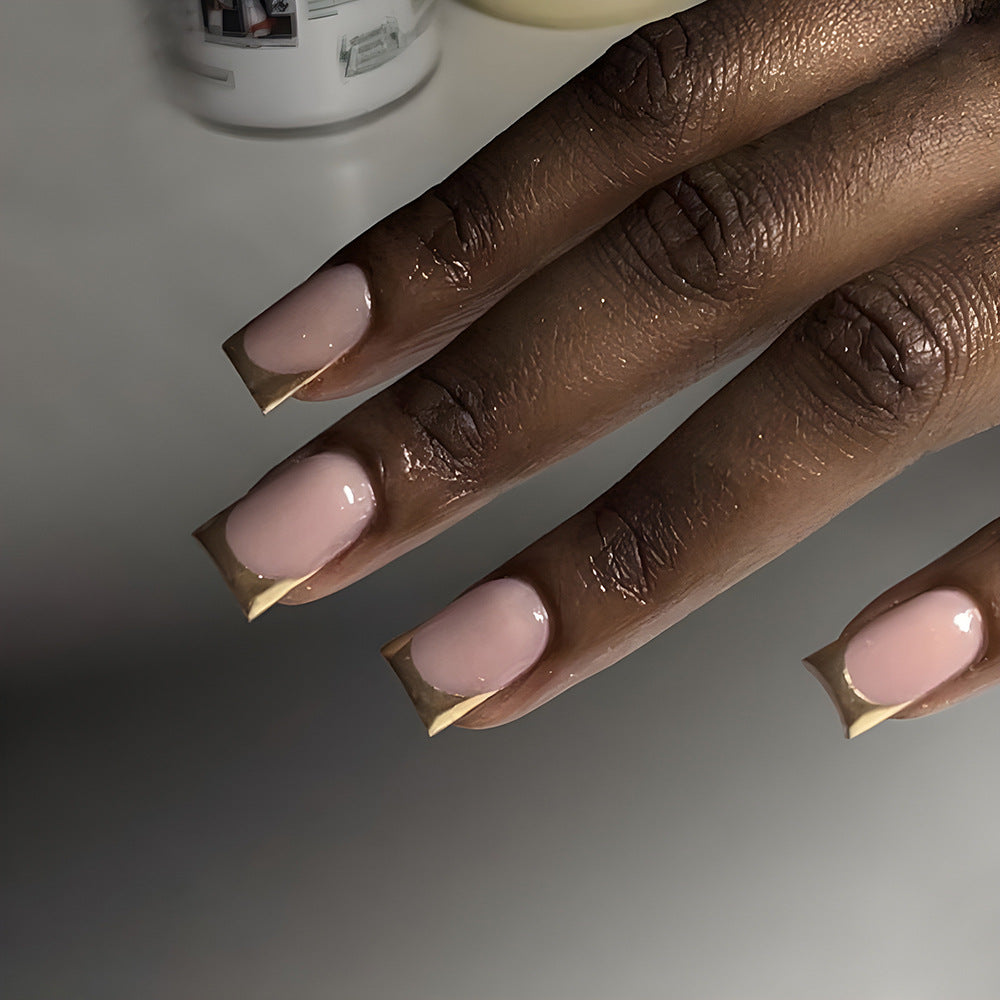 Simple Golden Trim French Nail Tips Wearable Fake Nail Patch Nails