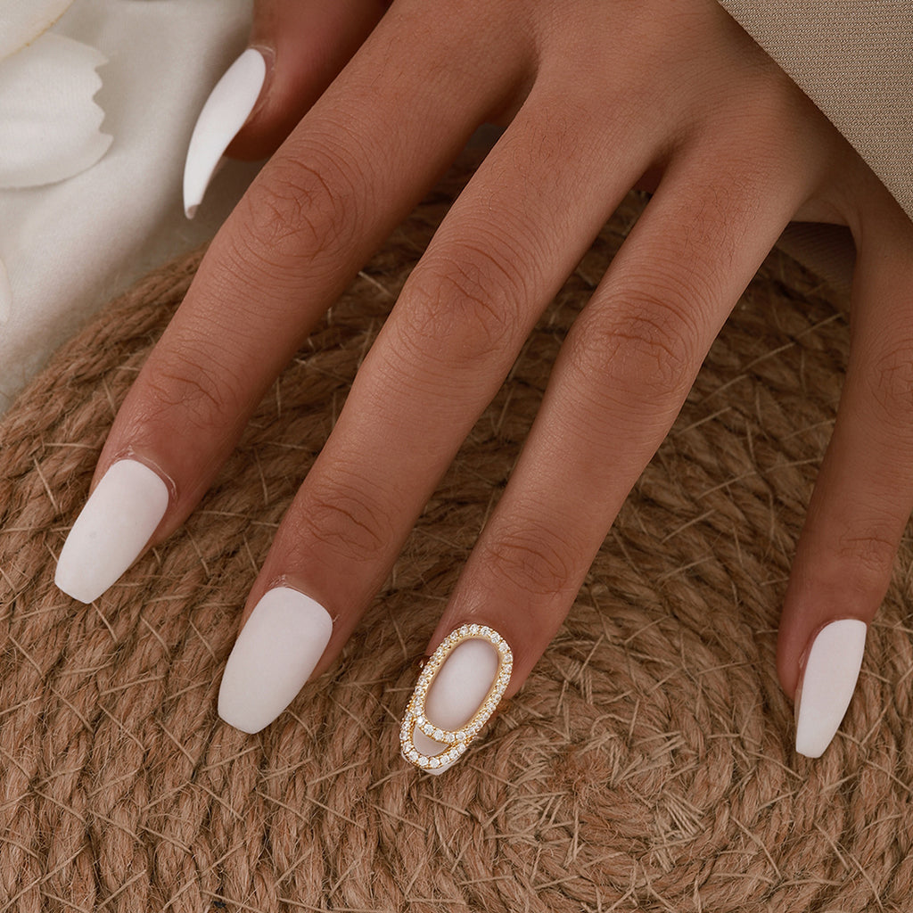 Women's Geometric Diamond-embedded Open Nail Ring