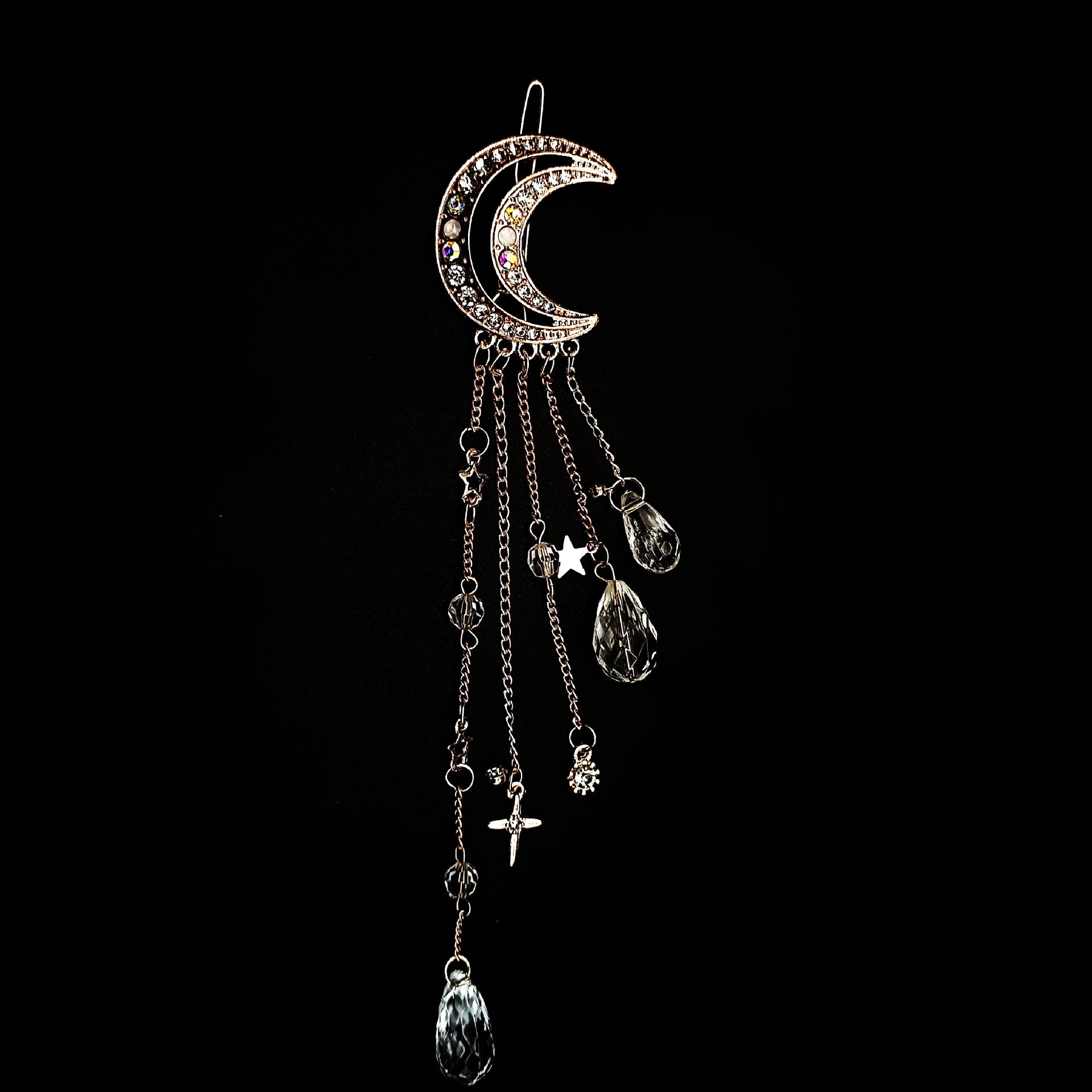 Diamond Studded Moon Tassel Five-pointed Star Pendant Side Clip