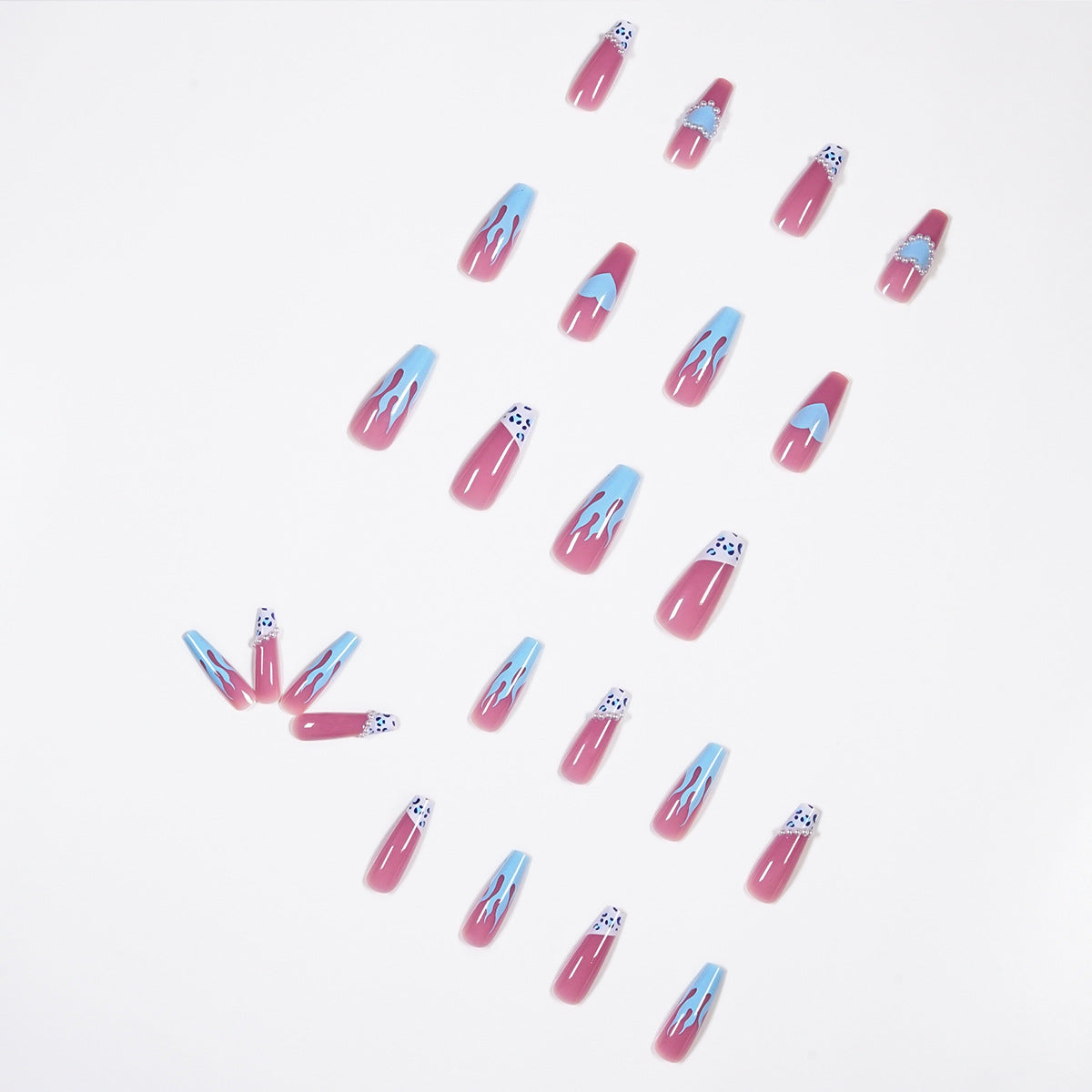 Ice-permeable Hot Girl Blue Flame Nail Stickers Fake Nails Removable Nail Tip Wear Finished Nail Beauty