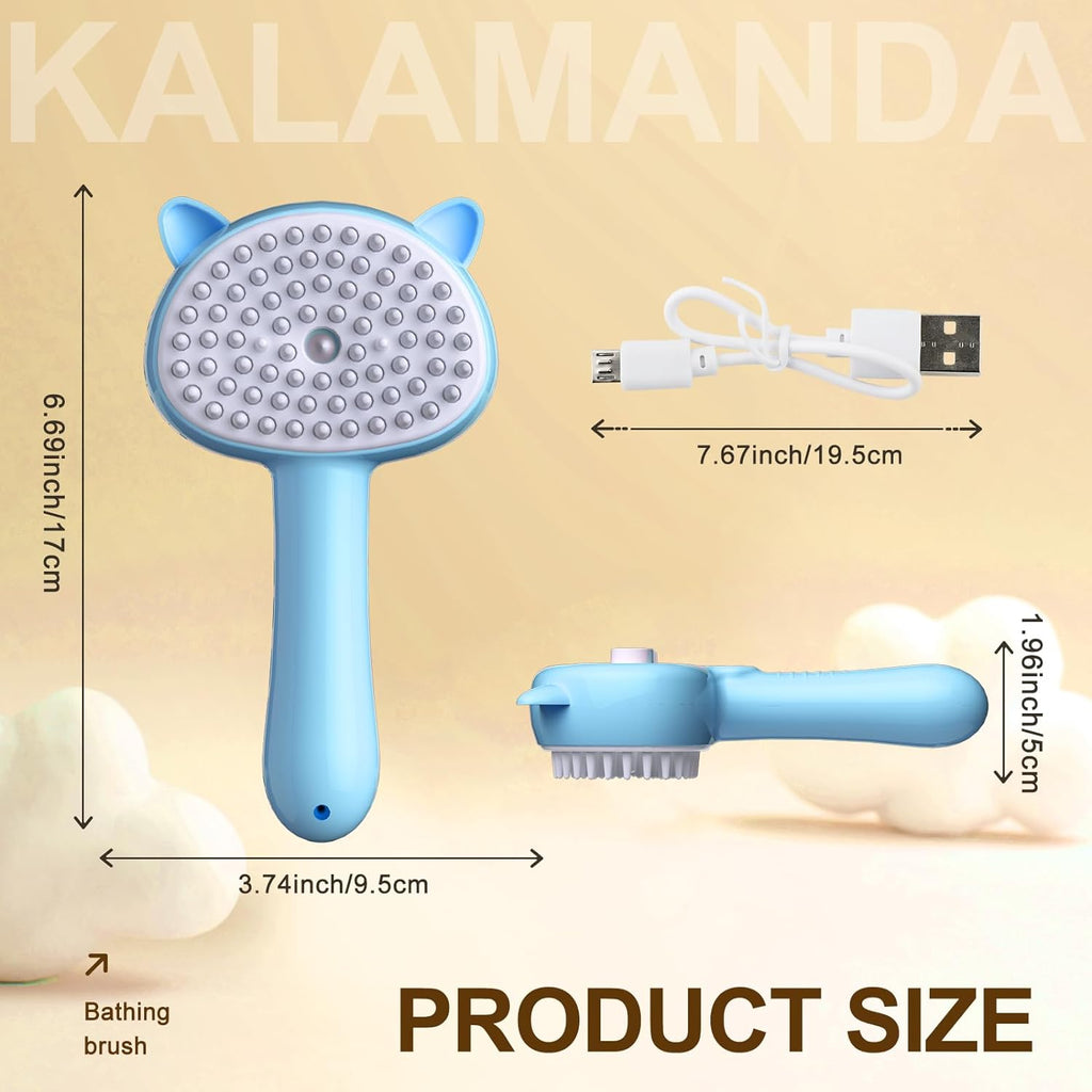 Cat Steam Brush 4 In 1 Steamy Cat Brush With Handle Rubber Pet Misting Brush With Release Button Dog Comb With Cleanser For Indoor Kittens Small Animals