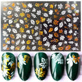 Nail Art 3D Sticker Maple Leaf Flamingo Beach White Gold Pattern Nail Sticker