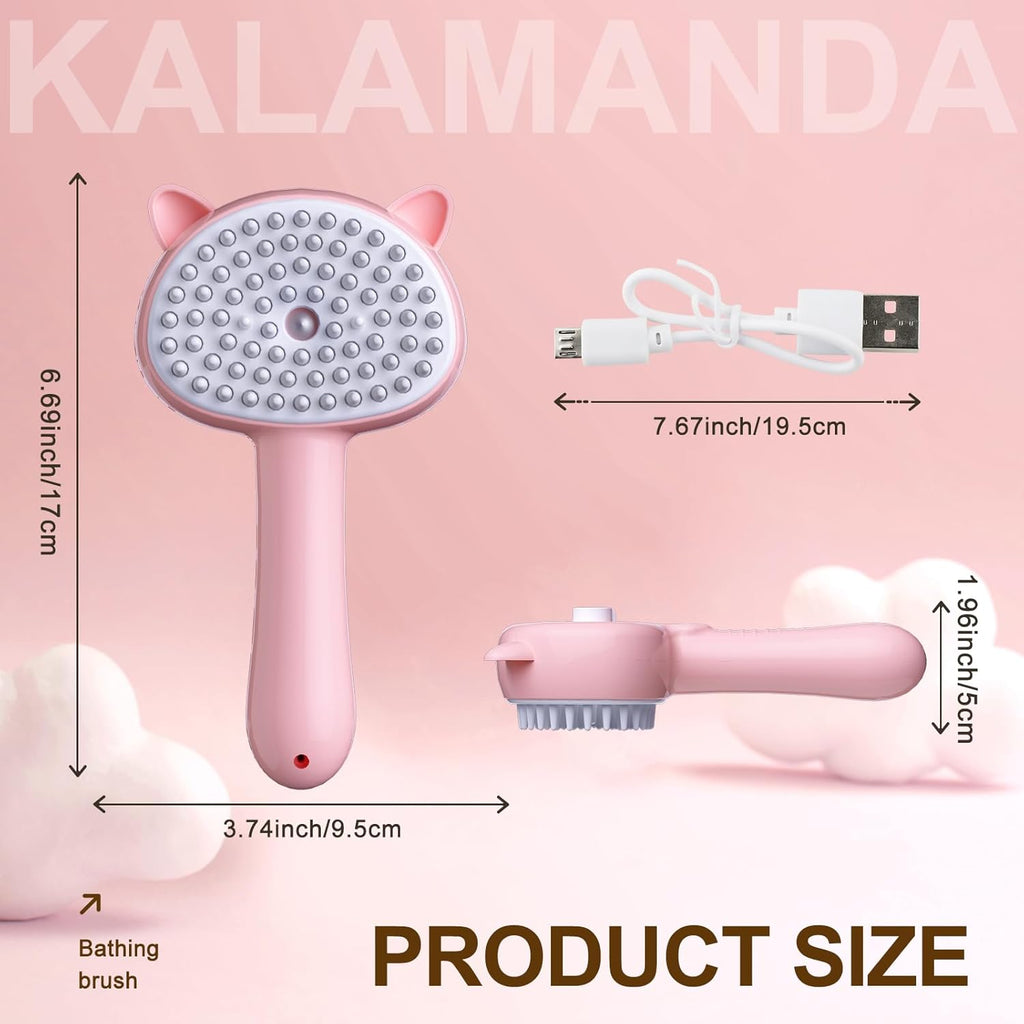 Cat Steam Brush 4 In 1 Steamy Cat Brush With Handle Rubber Pet Misting Brush With Release Button Dog Comb With Cleanser For Indoor Kittens Small Animals