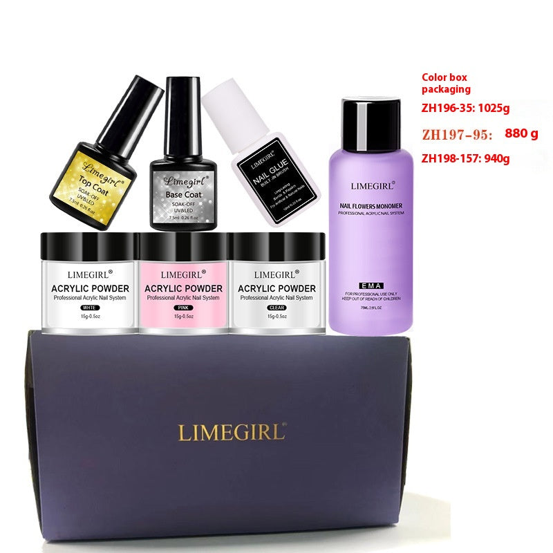 LimeGirl Acrylic Powder Crystal Liquid White French Nail Tip 42 Colors Dance Suits Bottom Rubber Seal Layers