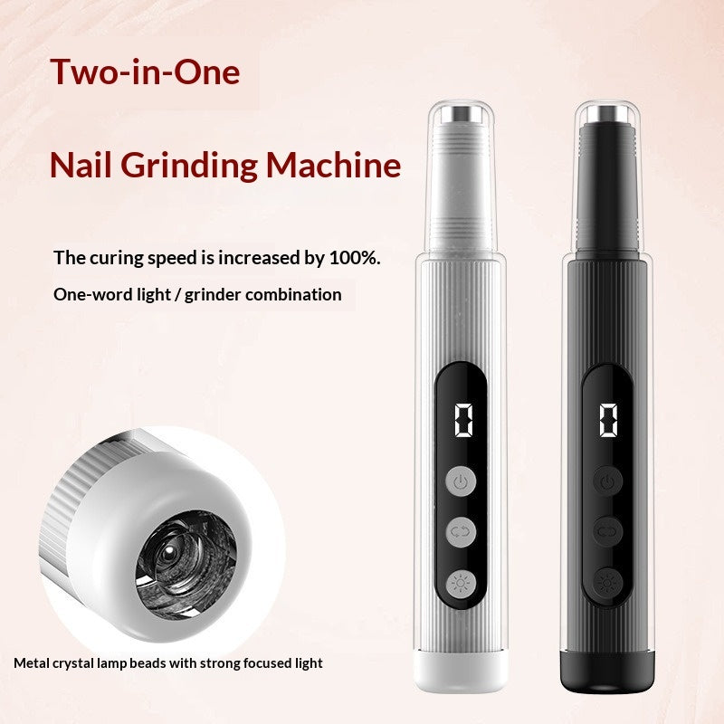 OEM 2-in-1 Electric Nail Grinder With LED Light Handheld Rechargeable Manicure Polishing Machine