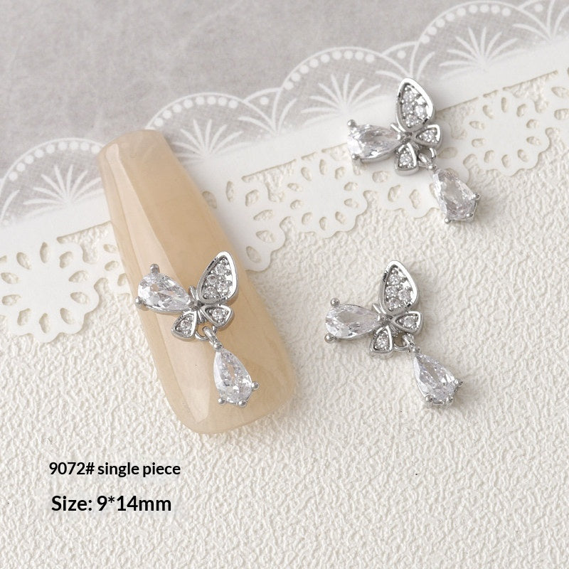Silver Zircon Bow Nail Art Accessories