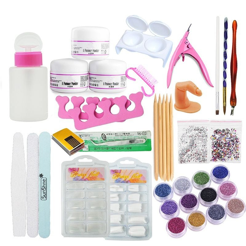 Design Nail Art Set Full Crystal Powder White Transparent Extension
