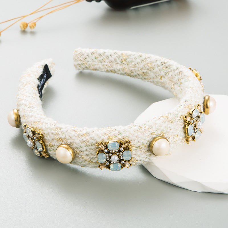 Colorful Glass Drill Pearl Wide-edged Headdress Headband