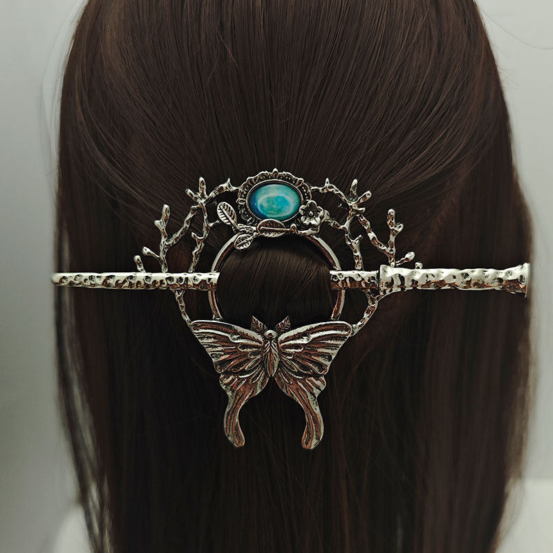 Retro Nordic Moon Stone Butterfly Hairpin