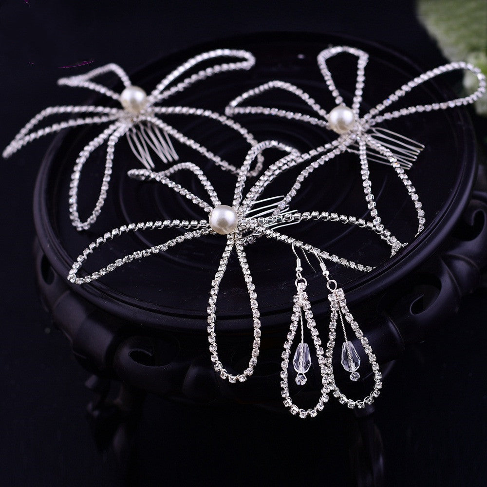 Bridal Rhinestone Tiara Elegant Lady Hair Comb Accessory Set
