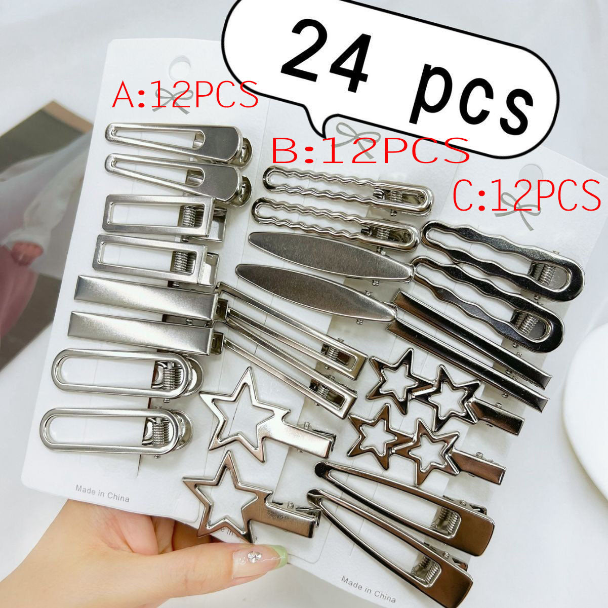 24-piece Cold-Style Set Heart-Shaped Rhinestone Letter Duckbill Hair Clips