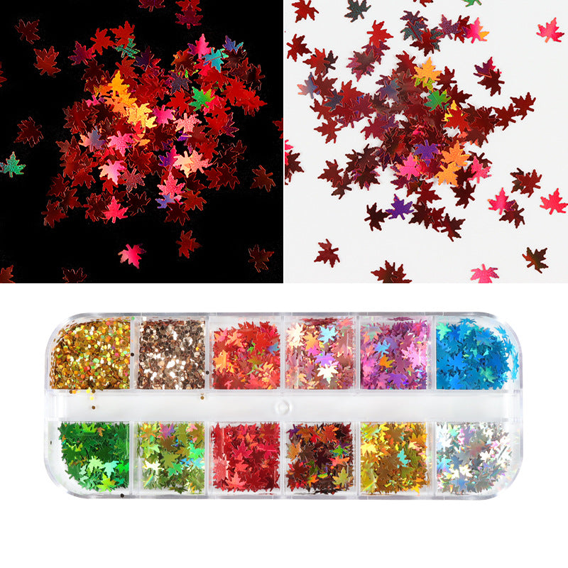 Laser Maple Leaf Shape Nail Decoration Sequins