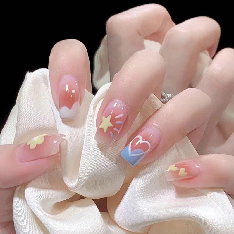 Female Versatile Mid-length Blush Fake Nail Patch
