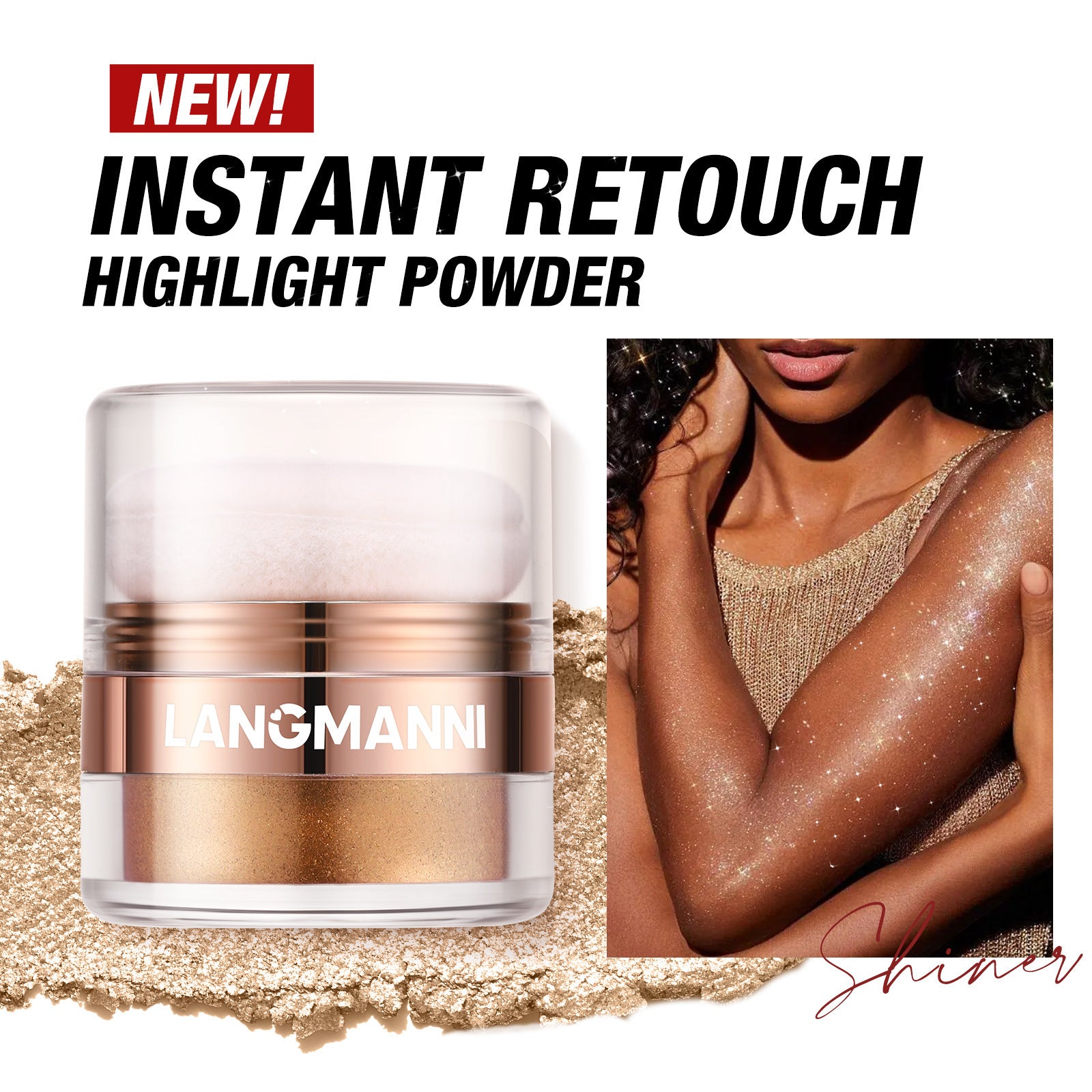Langmanni Highlight Face Powder Pat Face Body Blush Shading Powder