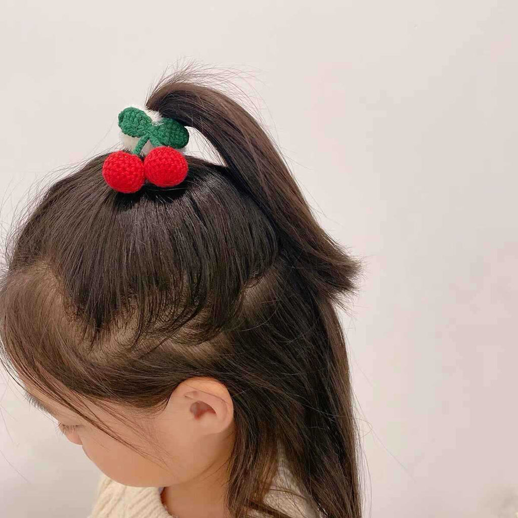 Beige Cherry Plush Hair Ring Children Baby Girl Sweet