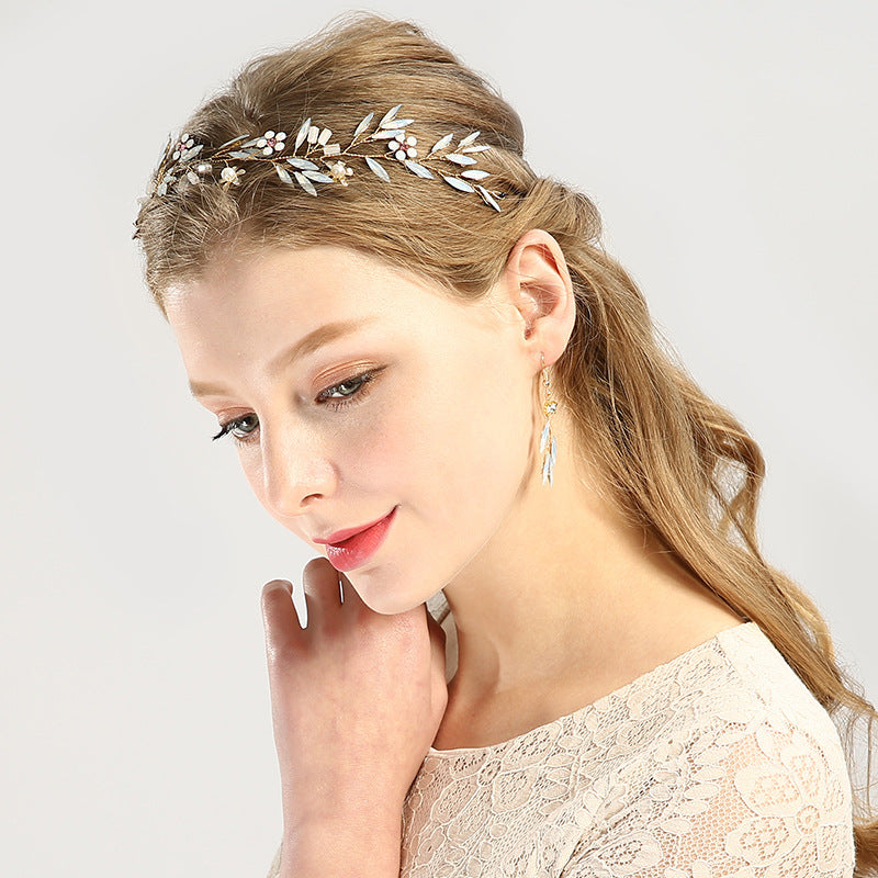 Golden flower crystal headband headdress