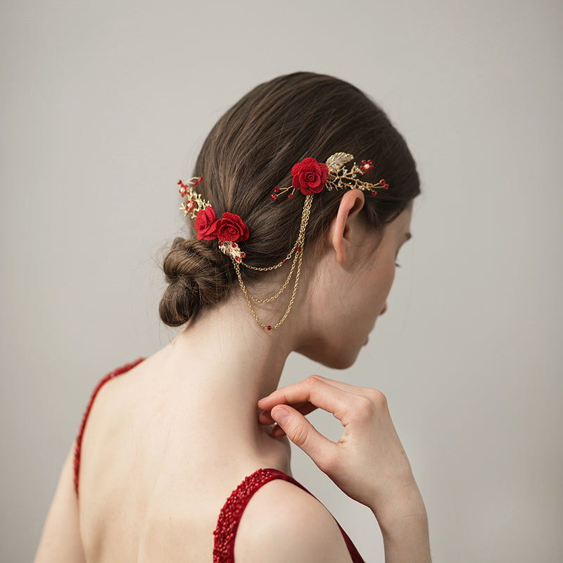Cloth Flower Branch And Leaf Chain Headdress