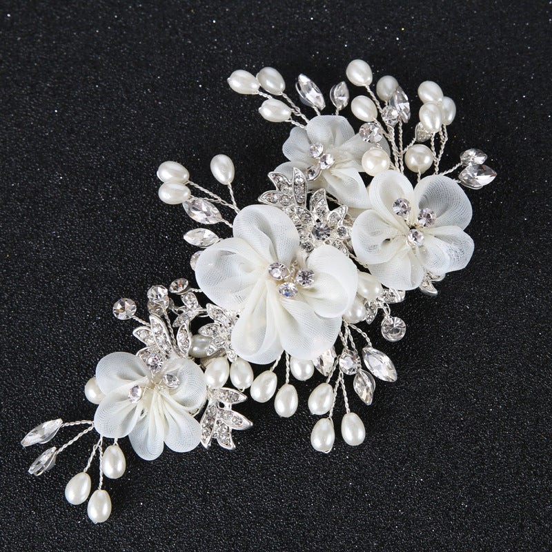 New Bride Wedding White Shell Petals Pearl Crystal Hairpin Ornament