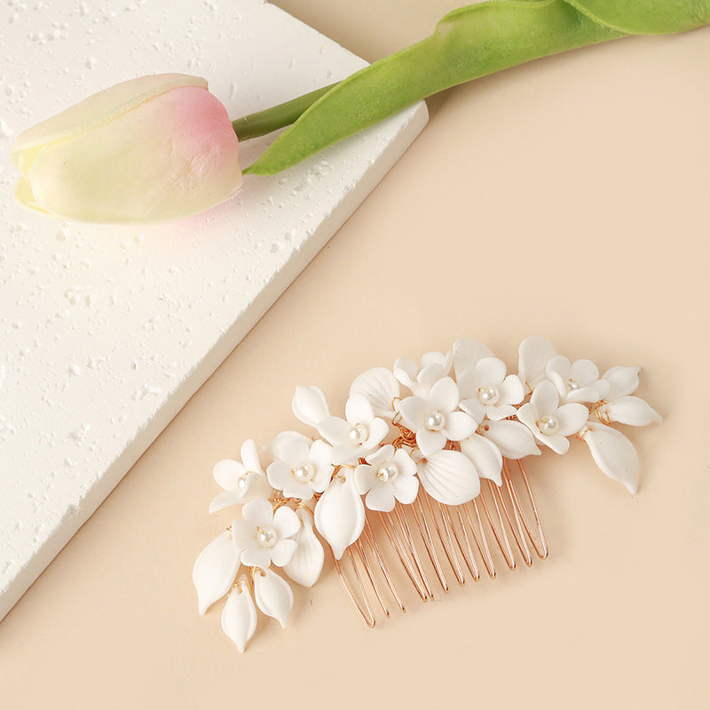 White Ceramic Flower Headwear For Women