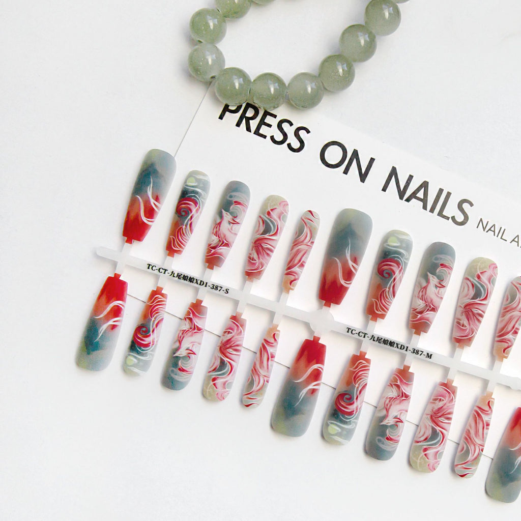 Press On Nails Nine-tail Lady Long Ladder Plated Crystal Suede Frosted Sealing Nail Art