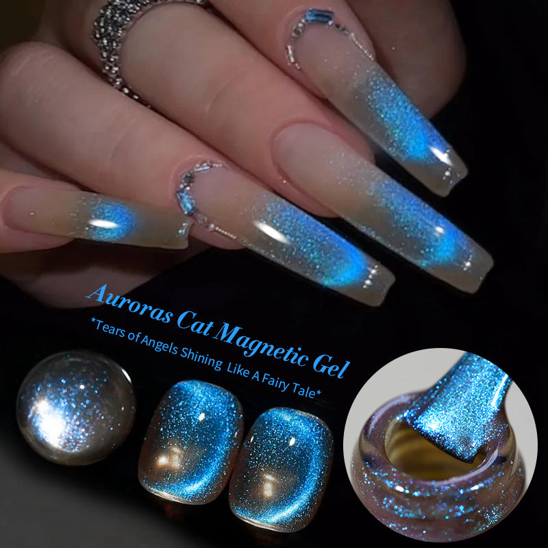 Aurora Chameleon Dazzling Blue Tear Mermaid Crystal Cat Eye Nail Gel