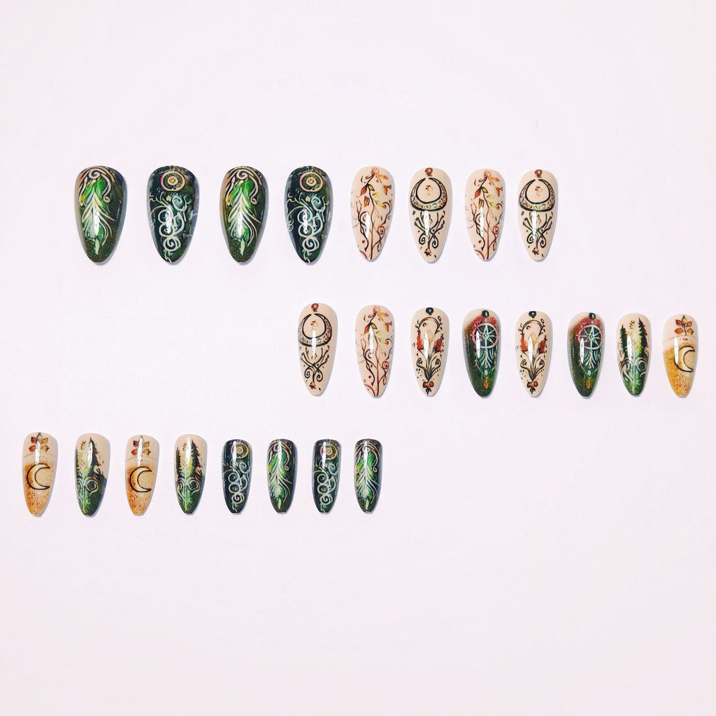 Retro Moon Leaves Nail Tips European And American Wear Nail Piece Middle Style