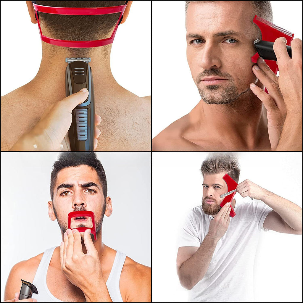 Beard Plate Hair Styling Comb Beard Neck Haircut 4 PCs Set