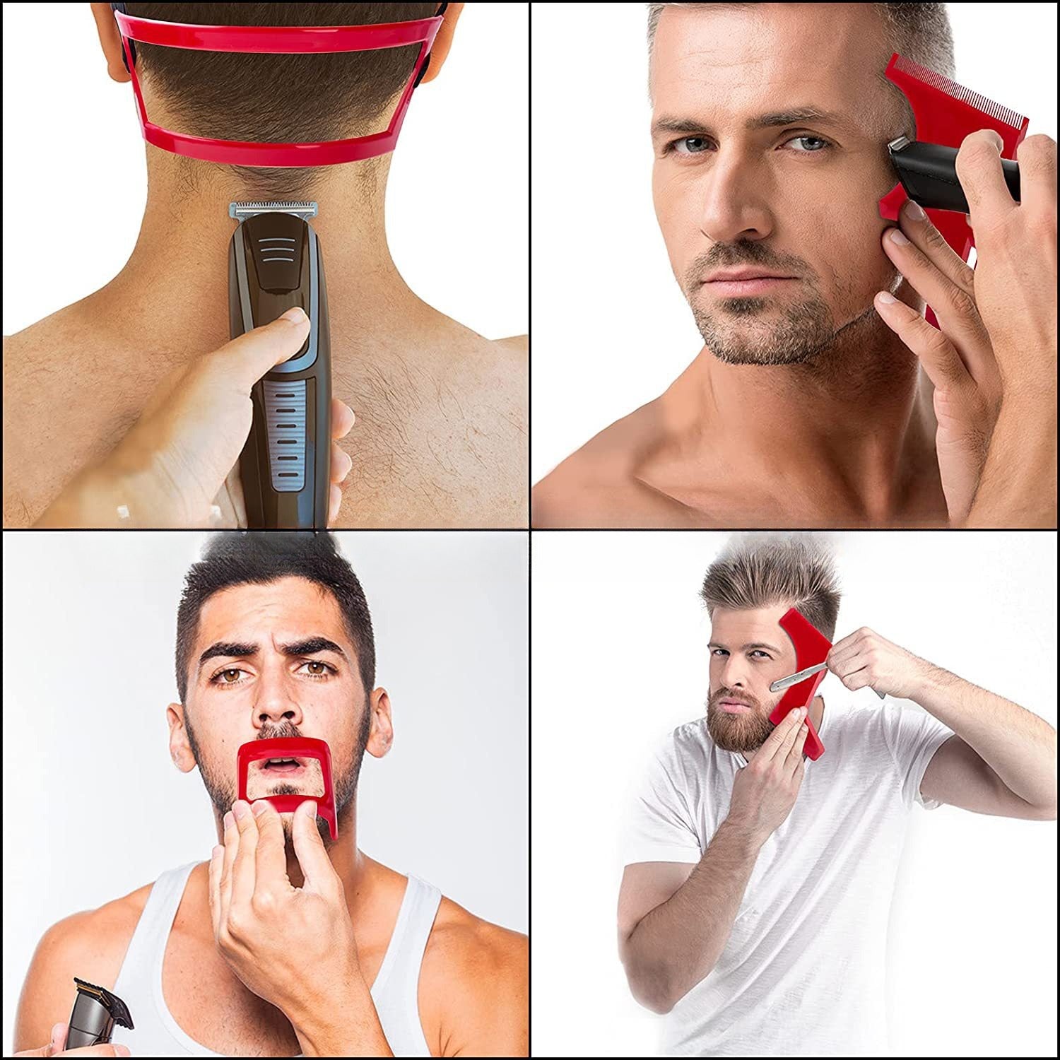 Beard Plate Hair Styling Comb Beard Neck Haircut 4 PCs Set