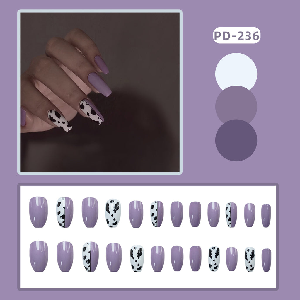 Ballet Purple Leopard Fake Nail Pieces Wearing Nail Art Paste Finished Nail Pieces